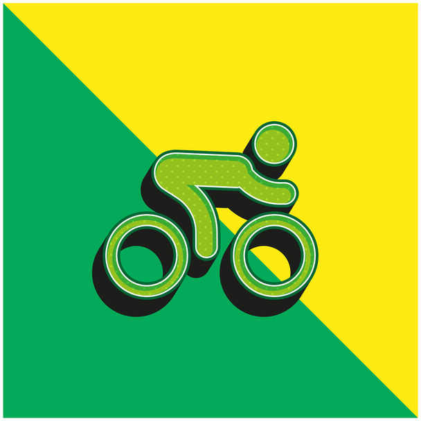 Cyklistický závod Zelená a žlutá moderní 3D vektorové ikony logo - Vektor, obrázek
