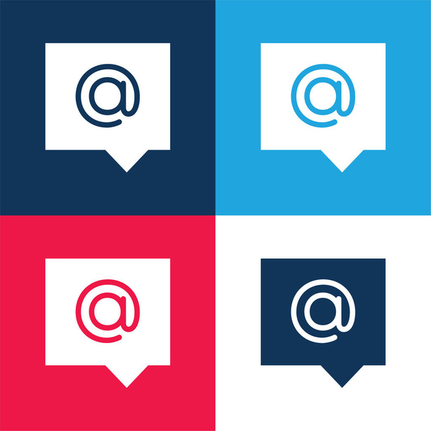Addres Message kék és piros négy szín minimal ikon készlet - Vektor, kép
