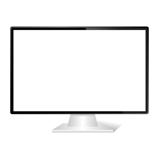 ホワイトスクリーン付きブラックモニター。コンピュータ・モニターの概念。白地に隔離された - ベクター画像