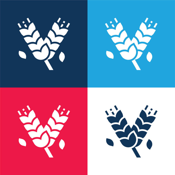 Barley μπλε και κόκκινο σύνολο τεσσάρων χρωμάτων minimal εικονίδιο - Διάνυσμα, εικόνα