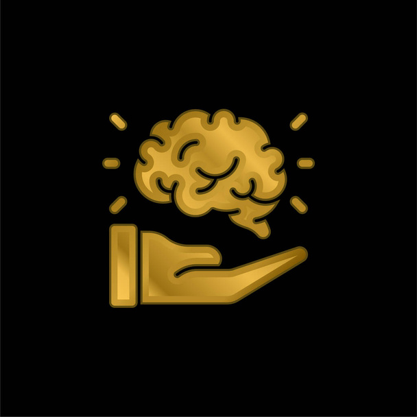 Золота металева іконка мозку або вектор логотипу
 - Вектор, зображення