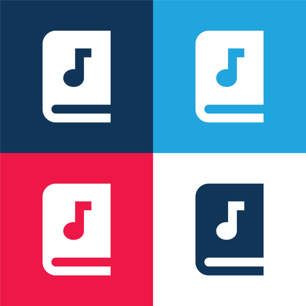 Audiobook kék és piros négy szín minimális ikon készlet - Vektor, kép