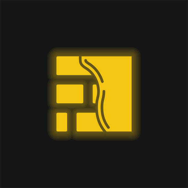 Кирпичный жёлтый светящийся неоновый значок - Вектор,изображение