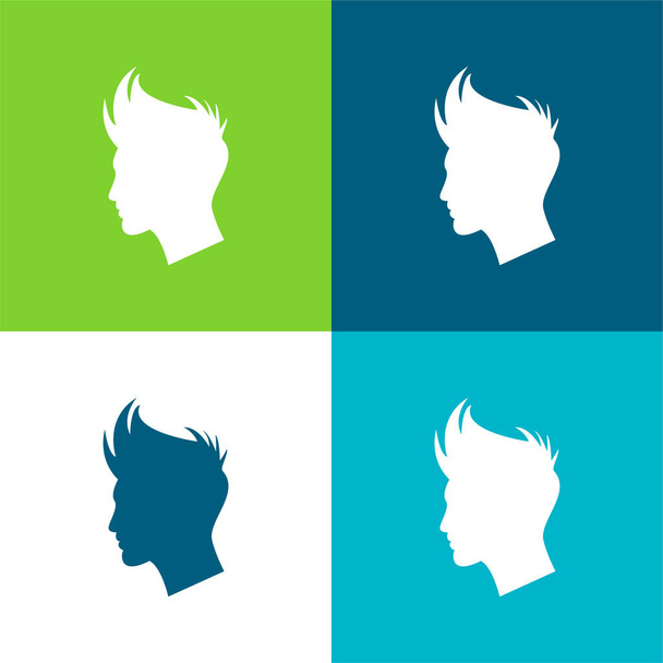 Boy Hair Shape Plano quatro cores conjunto de ícones mínimos - Vetor, Imagem