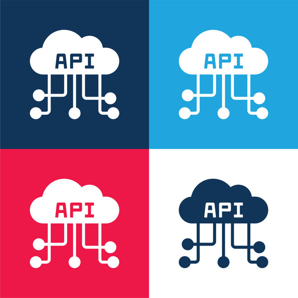 Api blue and red four color minimal icon set - Vector, Image