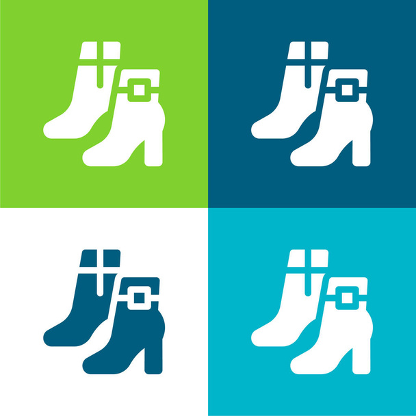 Botas planas de cuatro colores mínimo icono conjunto - Vector, Imagen