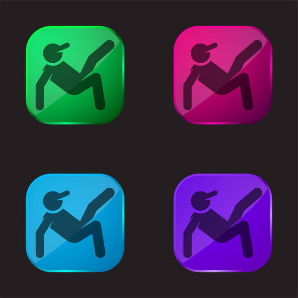 Breakdance four color glass button icon - Vector, Image