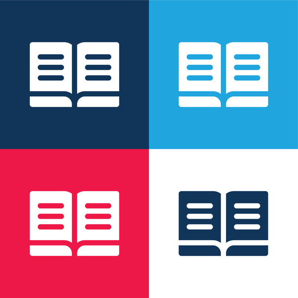 Libro azul y rojo conjunto de iconos mínimo de cuatro colores - Vector, Imagen