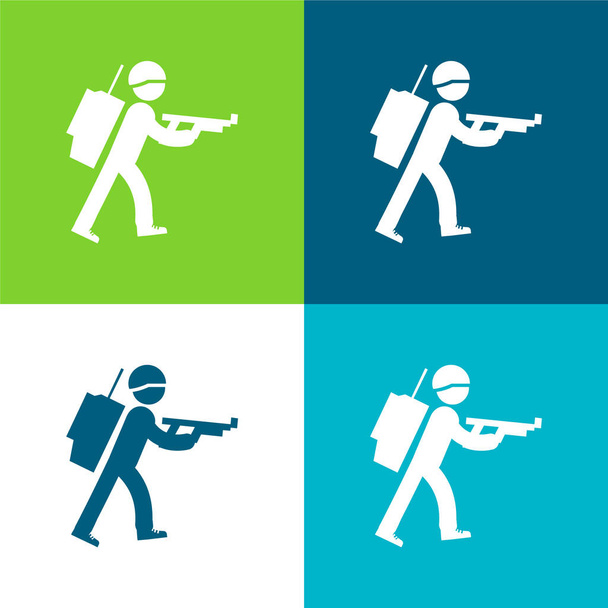 Army Soldier Walking Flat négy szín minimális ikon készlet - Vektor, kép