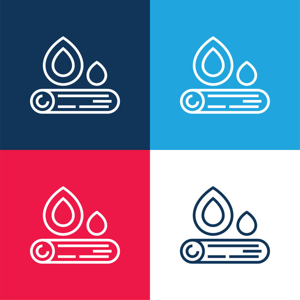 Bonfire azul y rojo conjunto de iconos mínimo de cuatro colores - Vector, Imagen