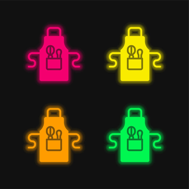 Apron four color glowing neon vector icon - Vector, Image