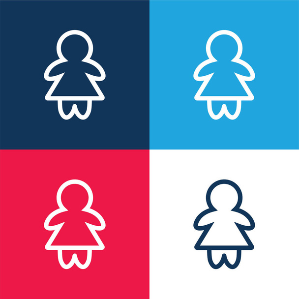 Baby Girl Outline blue and red four color minimal icon set - Vector, Image