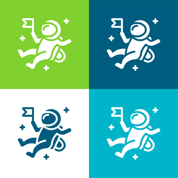 Astronaut Vlak vier kleuren minimale pictogram set - Vector, afbeelding