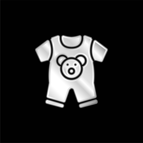 Baby Clothes silver plated metallic icon - Vector, Image