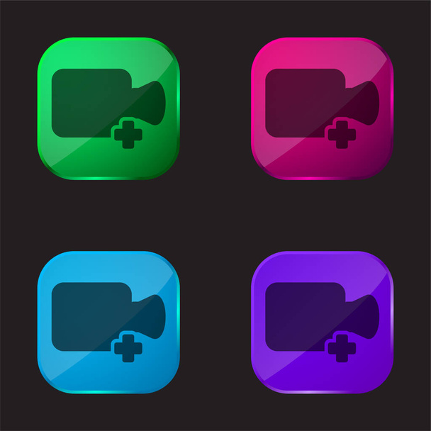 Add Video four color glass button icon - ベクター画像