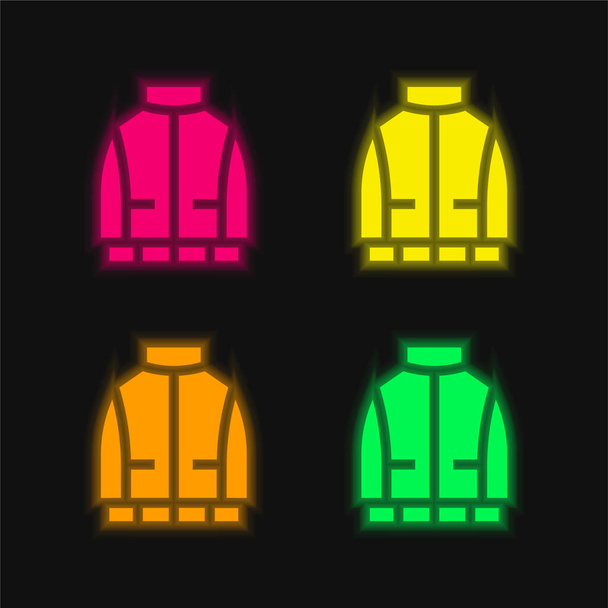 Anorak four color glowing neon vector icon - Vector, Image