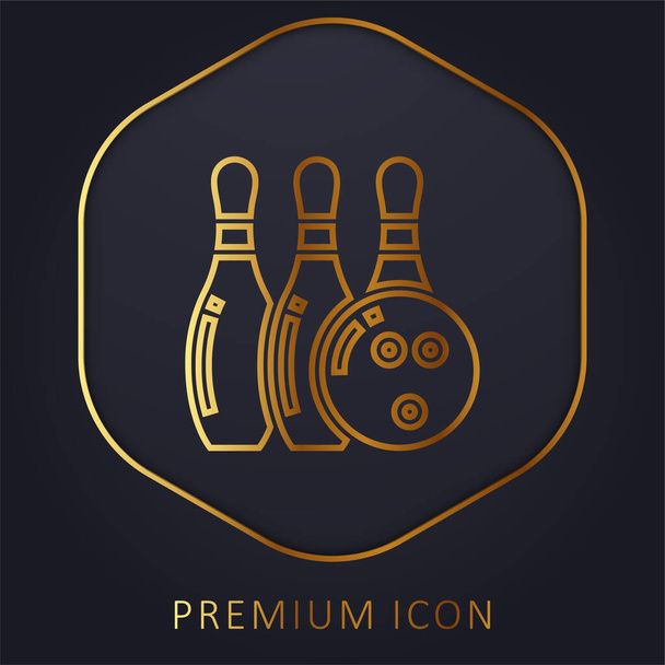 Bowling golden line premium logo or icon - Vector, Image