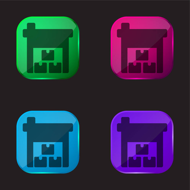 Dobozok négy színű üveg gomb ikon - Vektor, kép
