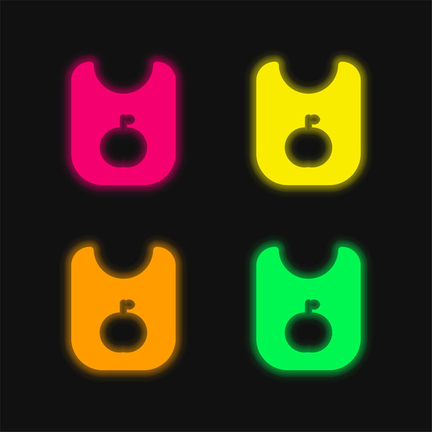 Bib τεσσάρων χρωμάτων λαμπερό εικονίδιο διάνυσμα νέον - Διάνυσμα, εικόνα