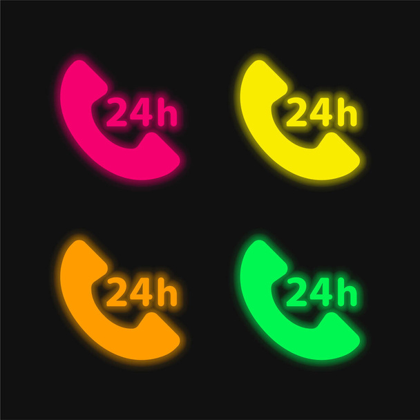 24 Hours Service cztery kolory świecące neon wektor ikona - Wektor, obraz