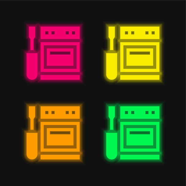 Készülék négy színű izzó neon vektor ikon - Vektor, kép