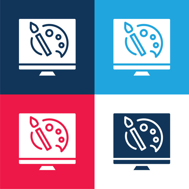 Arte azul y rojo conjunto de iconos mínimo de cuatro colores - Vector, imagen