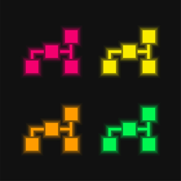 Musta neliöt Lohkot Scheme neljä väriä hehkuva neon vektori kuvake - Vektori, kuva