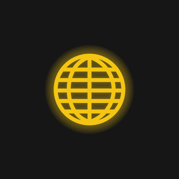 Big Globe Grid ícone de néon brilhante amarelo - Vetor, Imagem