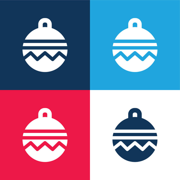 Bauble azul y rojo conjunto de iconos mínimo de cuatro colores - Vector, Imagen