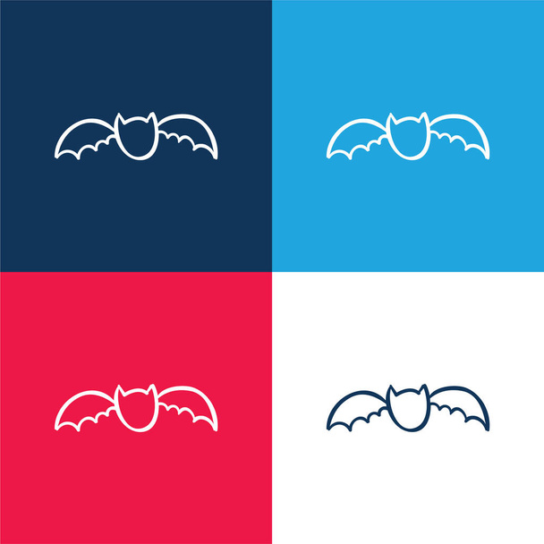 Bat Outline blue and red four color minimal icon set - Vector, Image