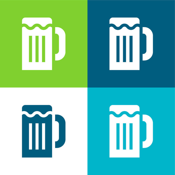 Caneca de cerveja Flat quatro cores conjunto de ícones mínimos - Vetor, Imagem