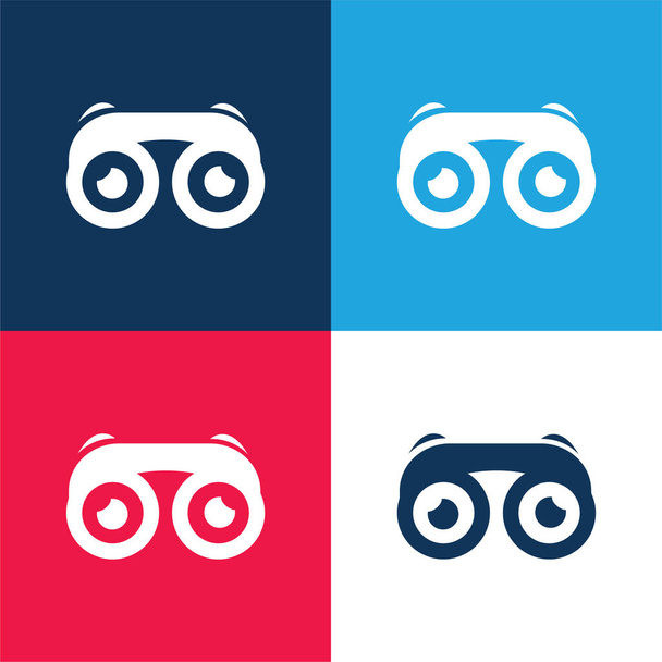 Binoculars With Eyes blue and red four color minimal icon set - ベクター画像