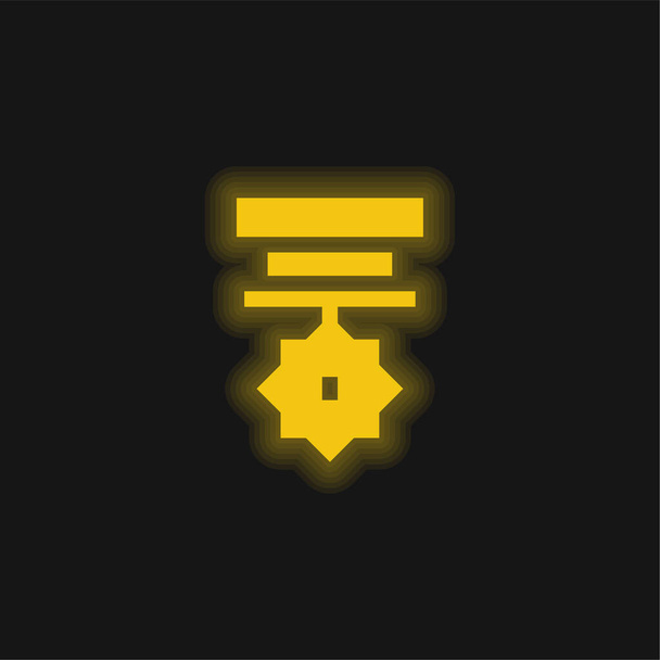 Badge geel gloeiend neon pictogram - Vector, afbeelding
