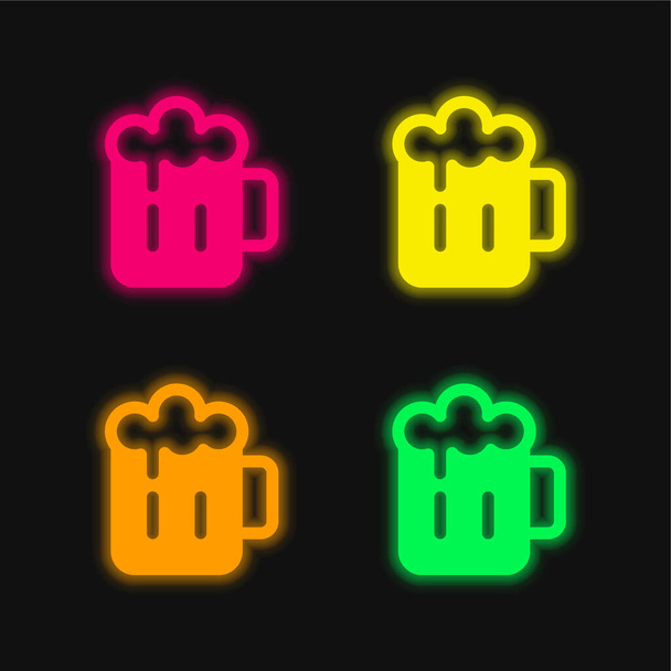 Bira fincanı dört renk parlayan neon vektör simgesi - Vektör, Görsel