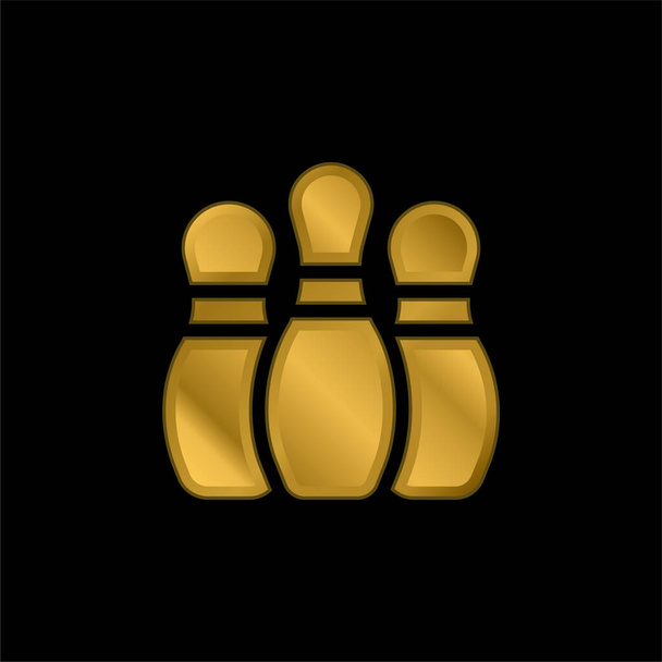 Bowling Pins altın kaplama metalik simge veya logo vektörü - Vektör, Görsel