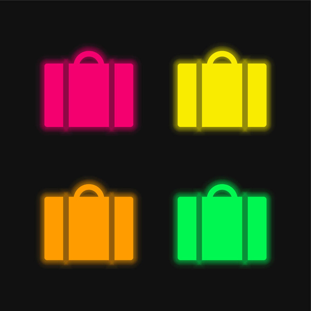 Poggyász négy színű izzó neon vektor ikon - Vektor, kép