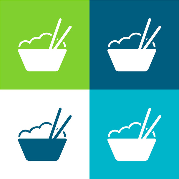 Bowl With Rice And Chopsticks Flat four color minimal icon set - Vector, Image