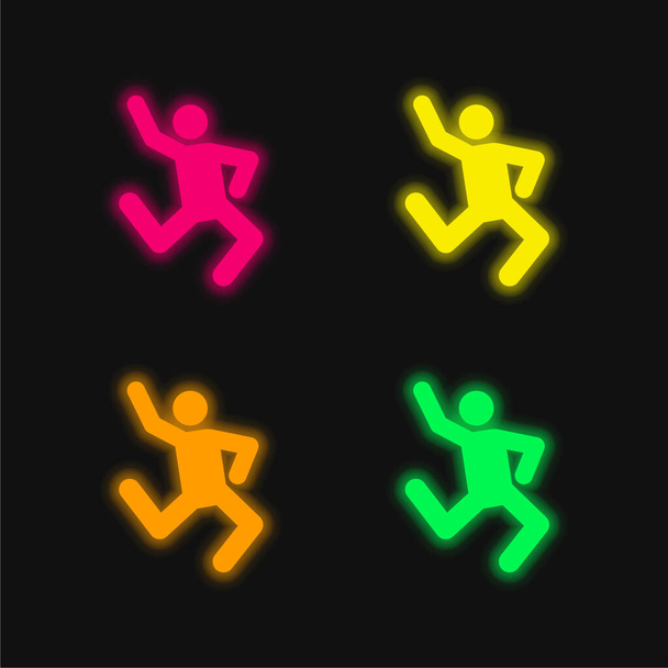 Breakdance négy szín izzó neon vektor ikon - Vektor, kép