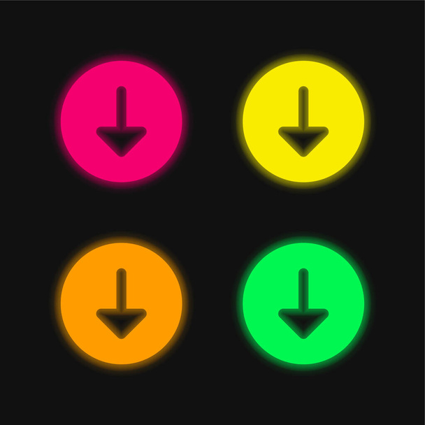 Flèche vers le bas quatre couleur brillant icône vectorielle néon - Vecteur, image