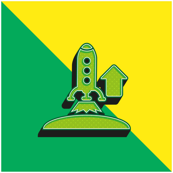 Cohete ascendente verde y amarillo moderno vector 3d icono logotipo - Vector, Imagen
