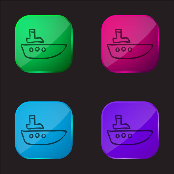 Boat Hand Drawn Outline vier farbige Glasknopf-Symbol - Vektor, Bild