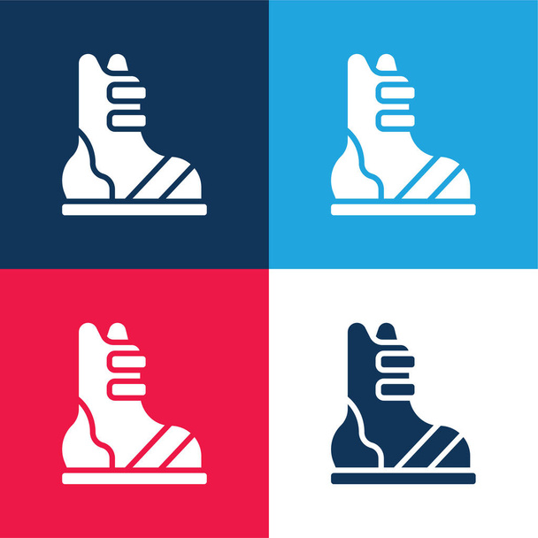Stiefel blau und rot vier Farben minimales Symbol-Set - Vektor, Bild