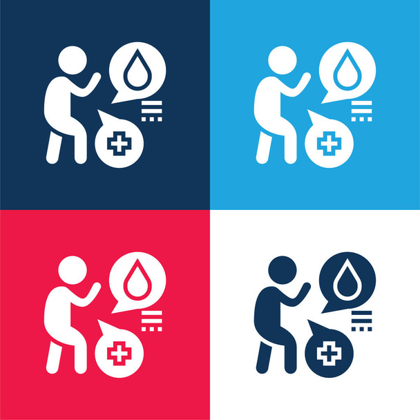 Ensemble d'icônes minime allergie bleu et rouge à quatre couleurs - Vecteur, image