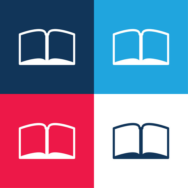 Book Open In The Middle Blue és piros négy szín minimális ikon készlet - Vektor, kép