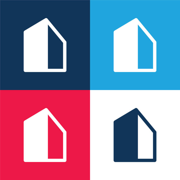 Big Building blue and red four color minimal icon set - Vector, Image