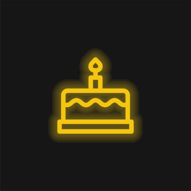 День народження Торт жовтий сяючий неоновий значок
 - Вектор, зображення