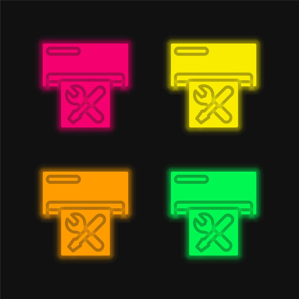 Aire acondicionado cuatro colores brillante icono del vector de neón - Vector, Imagen