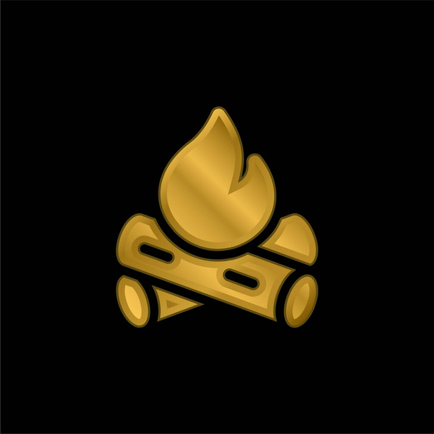 Hoguera chapado en oro icono metálico o logo vector - Vector, Imagen