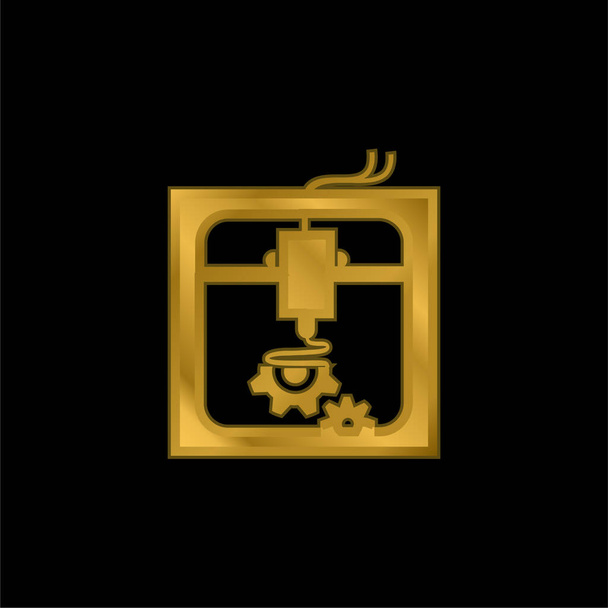Configuración de la impresora 3d Interfaz Símbolo chapado en oro icono metálico o vector de logotipo - Vector, imagen