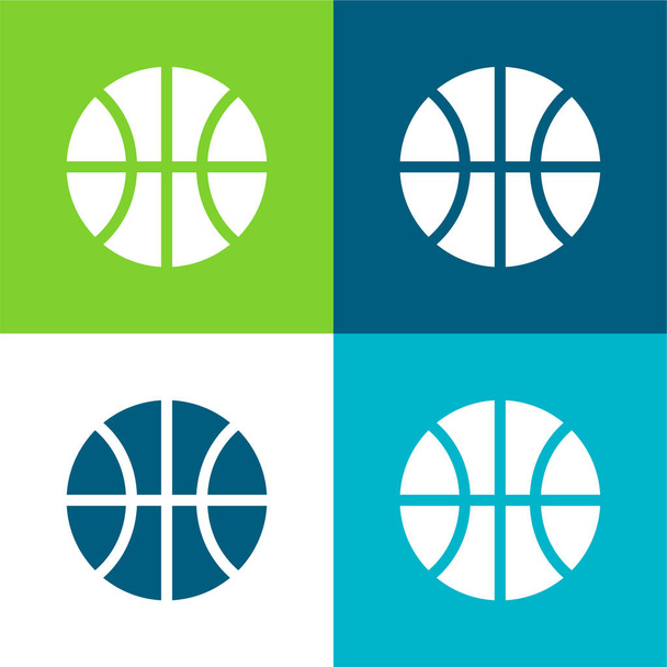 Μπάσκετ παιχνίδι Επίπεδη τέσσερις χρώμα ελάχιστο σύνολο εικονιδίων - Διάνυσμα, εικόνα